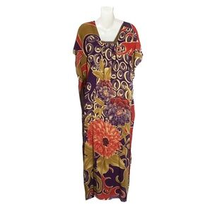 Paisley Kaftan Maxi Bohemian Boho North African Loungewear Long Dress, Large